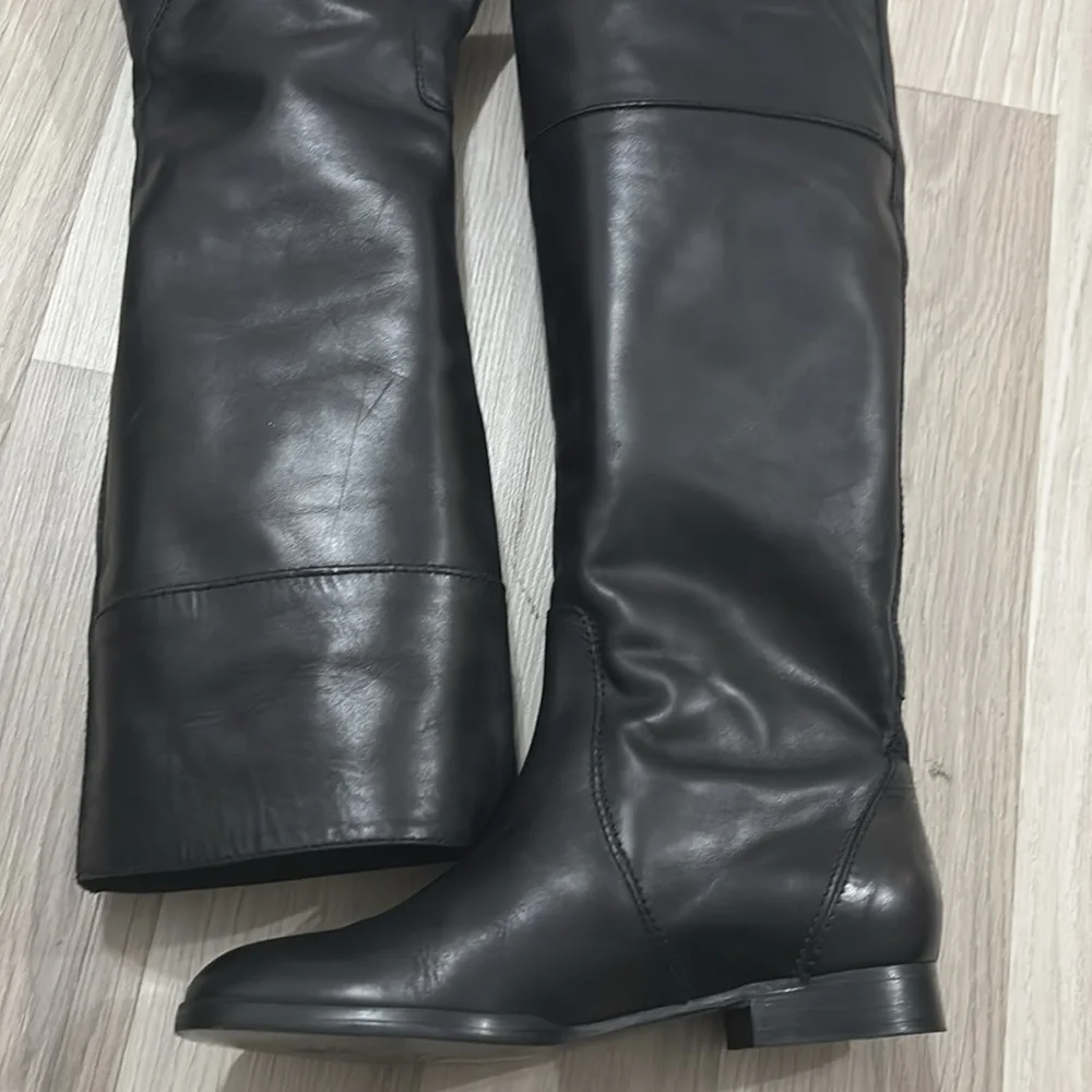 J Crew Tall Troy Leather Riding Black‎ Leather Knee-High Boots Size 5.5